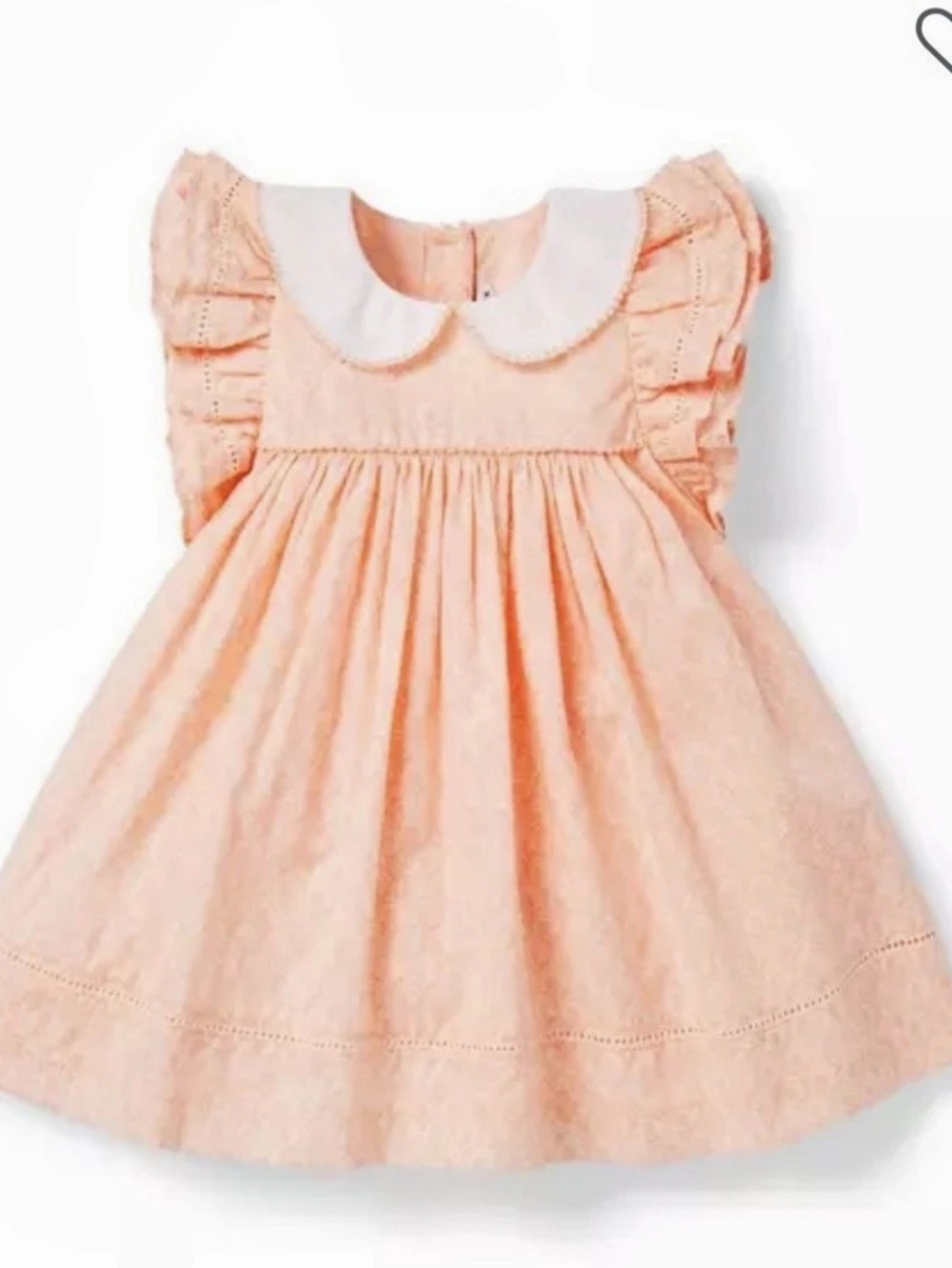 Janie and Jack Floral Collared Peach Dress in Size 6-12 Months